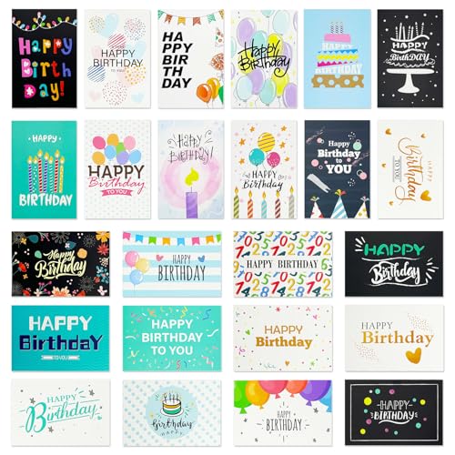 Zyluniy 24 Tarjetas de Cumpleaños, Tarjeta Felicitación Holográficas en Surtido con 24 Sobres y...