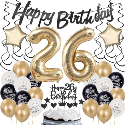 Decoracion 26 Años Cumpleaños Champagne Oro, Globos 26 Años Cumpleaños Hombre Mujer, 26 Años...