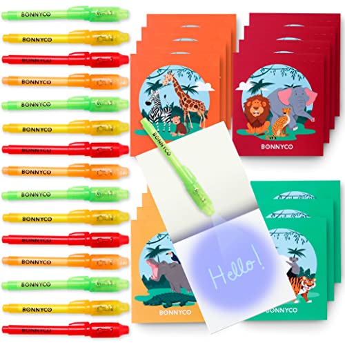 BONNYCO Boligrafo Tinta Invisible y Libreta Animales de la Selva, Pack de 16 Regalos Cumpleaños...