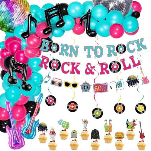 Hegbolke 91 piezas de decoraciones de fiesta de rock and roll de los años 50, incluye bandera de...