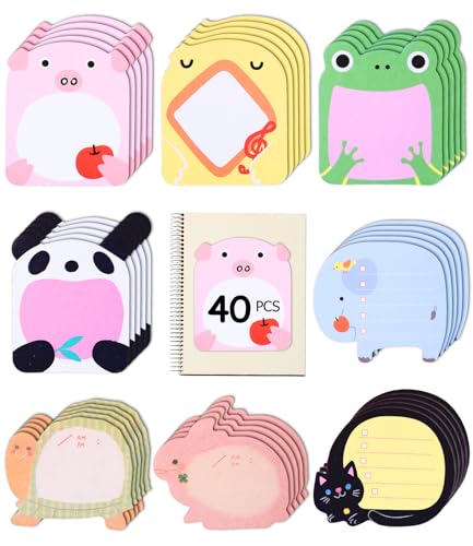 40 Paquetes de Notas Adhesivas de Animales, 800 Hojas Notas Adhesivas de Dibujos Animados con 8...