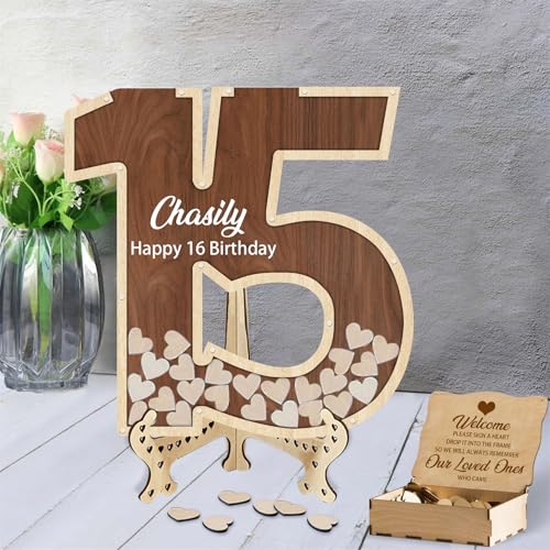 Libro de invitados de 15 cumpleaños personalizado alternativo de madera para 15 aniversario, libro...