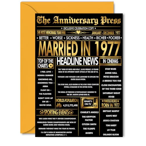 Tarjeta dorada de 48 aniversario para mujeres y hombres, periódico dorado casado en 1977, tarjeta...