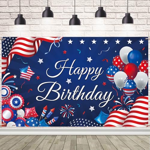 AIBIIN Cartel de feliz cumpleaños del 4 de julio, decoración patriótica conmemorativa para el...