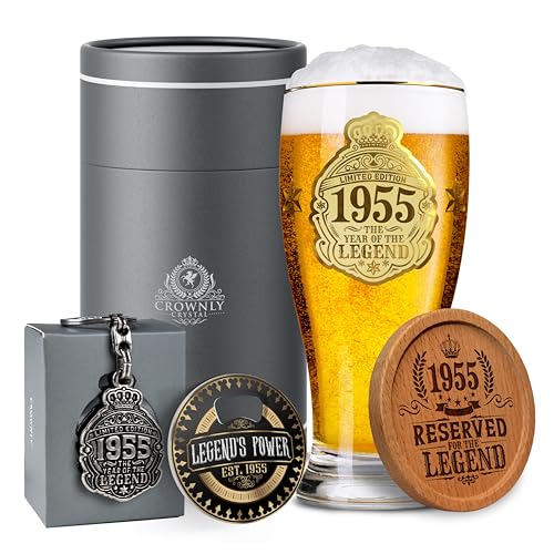 CROWNLY CRYSTAL® 1955 Regalos Para Hombre 70 Años Copas De Cerveza 570 ml Copas Personalizadas...