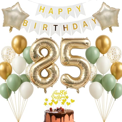 Set de decoración para cumpleaños de 85 años, color dorado champán, blanco, salvia, cartel de...