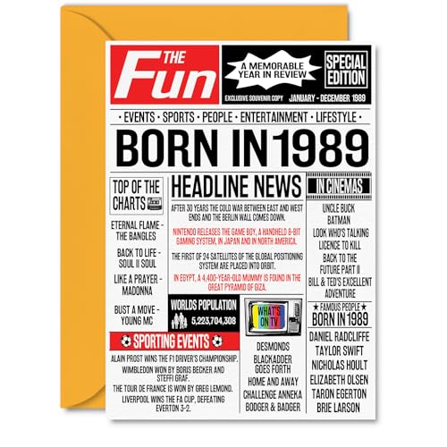 Tarjetas de cumpleaños número 36 para mujeres y hombres, periódico nacido en 1989, tarjeta de...