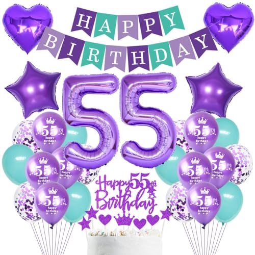 Morado Decoración 55 Cumpleaños Fiesta: Globos y Decoración para Mujer