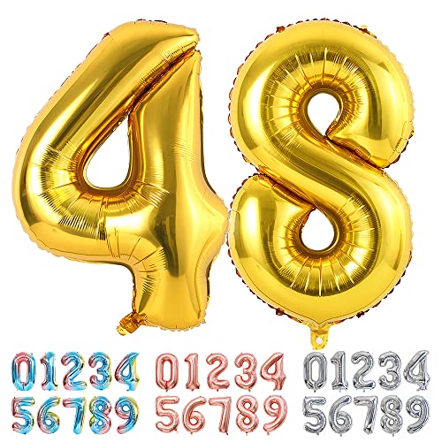 Ponmoo Foil Globo Número 48/84 Dorado, Gigante Numeros 0 1 2 3 4 5 6 7 8 9 10-19 20-29 30-39 40-49...