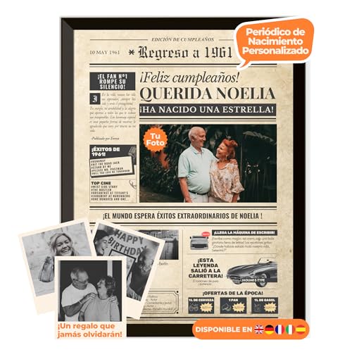 Periódico de cumpleaños 1961 – póster personalizado año nacimiento con foto, nombre y mensaje...