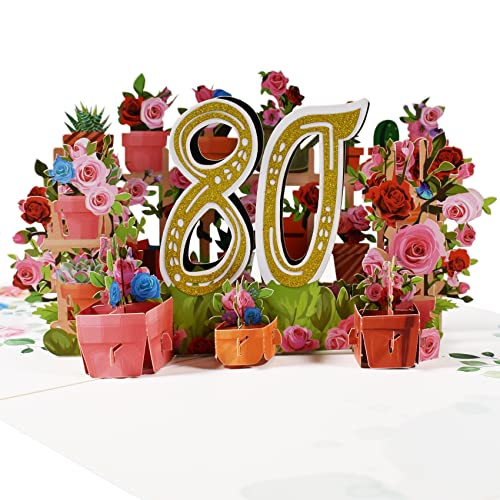 Magic Ants Tarjeta de aniversario, tarjeta de cumpleaños, aniversario de boda, tarjeta de felicitación 3D, tarjeta de cumpleaños de 80 años, tarjeta de felicitación con ramo de rosas (80)