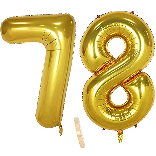 2 globos numeros 78 años, Number globo número 78 Dorado para Hombres Mujeres niños,40' Figuras...