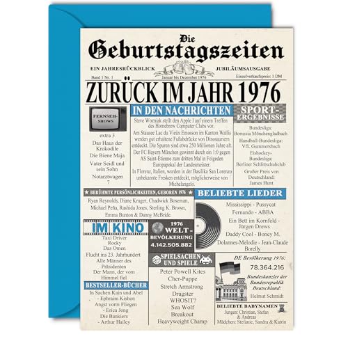 Stuff4 49 Tarjetas de cumpleaños para hombres y mujeres - Regreso al año 1976 Periódico - 49...