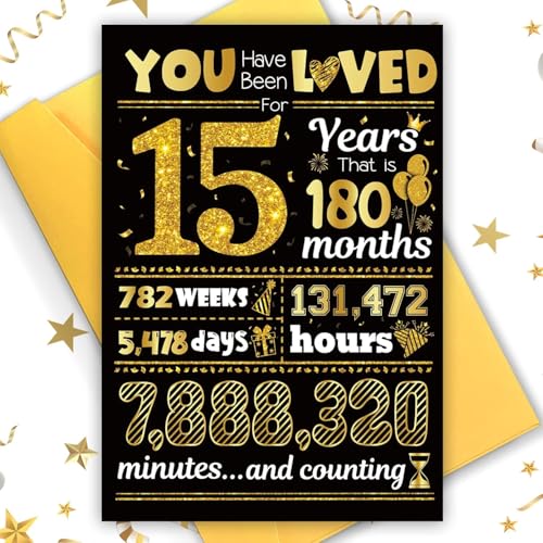TOPWAYS Tarjeta de cumpleaños número 15 con texto en inglés 'You Have Been Loved for 15 Years',...