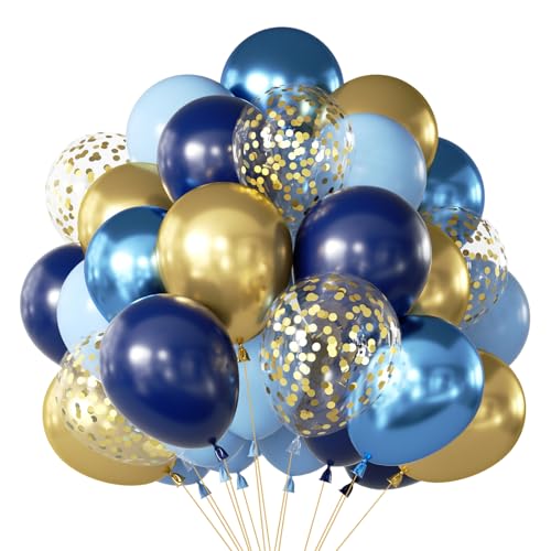 Netnology Globos Azules y Dorados 68 Piezas, 12 Pulgadas Helio Globos De Cumpleaños Azul...