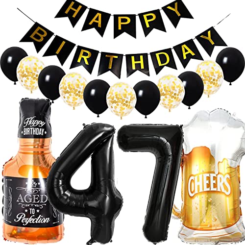 Conruich Decoración de Cumpleaños de 47 años Hombre Mujer, Globo de Foil Whisky Cerveza Vaso...
