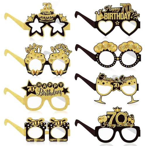 Zhiaek 8 Piezas Papel Gafas para Fiesta de Cumpleaños 70 Photocall Cumpleaños 70 Años Gafas de...