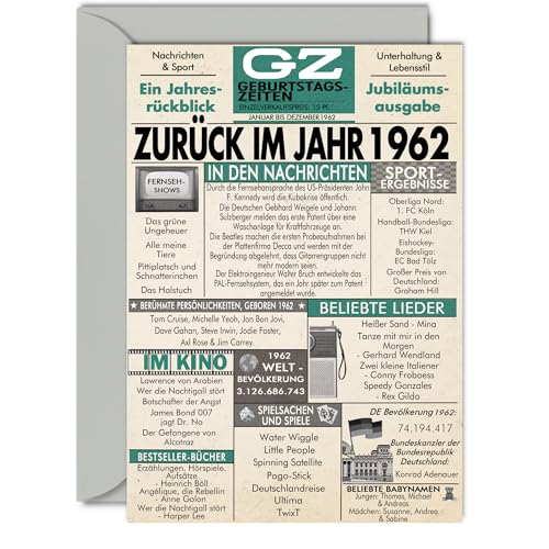 Stuff4 63. Tarjetas de cumpleaños para hombres y mujeres - Volver en el año 1962 Periódico - 63...