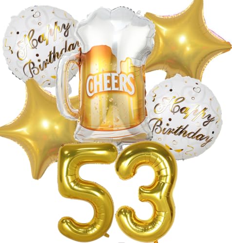 Decoracion Cumpleaños 53 años, Globos de Cumpleaños 53 años Dorado, Globos 53 Cumpleaños...