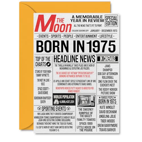 Stuff4 Tarjetas de cumpleaños número 50 para mujeres y hombres – Born In 1975 Newspaper –...