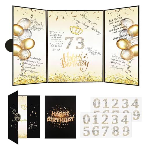 Tiiyee Libro de invitados de feliz cumpleaños negro, elegante libro de cumpleaños para fiesta,...