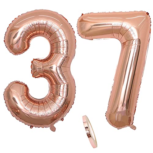 Globos numeros 37 años, Number globo número 37 oro rosa para niña Mujeres Chica, 40' Figuras...