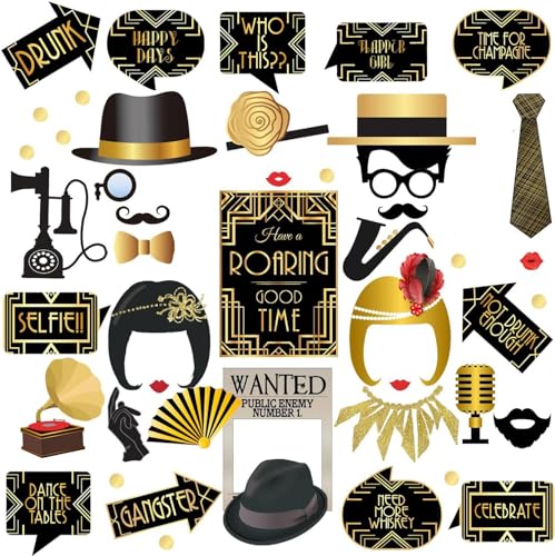Atrezzo apoyos fotográficos de la Cabina de Fotos de Gatsby de los años 20, Fiesta de cumpleaños...