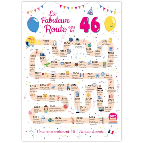 FestySpark - Tarjeta de cumpleaños grande de 46 años, para mujer y hombre, ideal para regalo de 46...