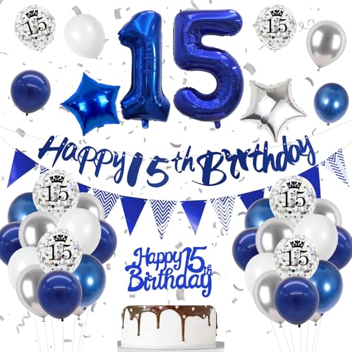 Decoracion Cumpleaños 15 Años Azul, Azul Globos Decoración para 15 Chicos, Globo de Aluminio,...