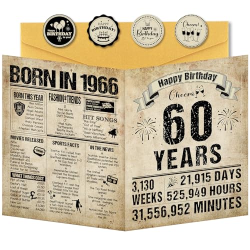 Benjia Tarjetas de felicitación de 60 cumpleaños para hombres y mujeres, nacidas en 1966, tarjeta...