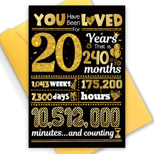 TOPWAYS Tarjeta de cumpleaños número 20, con texto en inglés 'You Have Been Loved for 20 Years',...