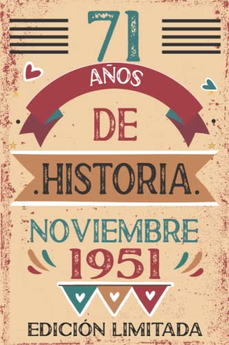 71 Años De Historia Noviembre 1951: Libro de visitas, cuaderno, 110 páginas de felicitaciones,...