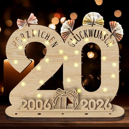Idota 2025 20 Cumpleaños Regalo Placa de Madera con Libro de Visitas LED Regalos de Dinero...