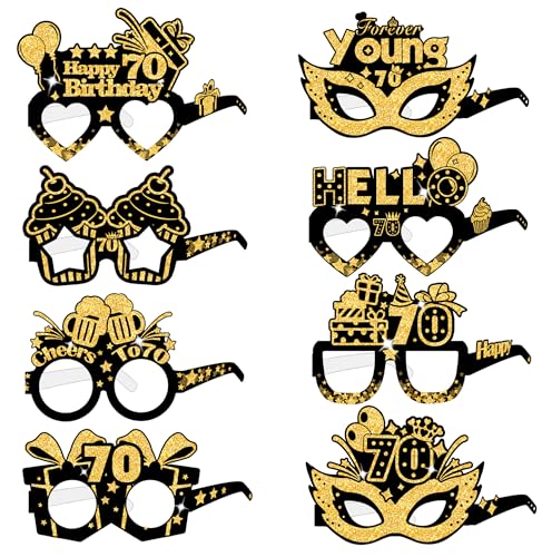 Zhiaek 8 Piezas Papel Gafas para Fiesta de Cumpleaños 70 Photocall Cumpleaños Divertidos Foto...