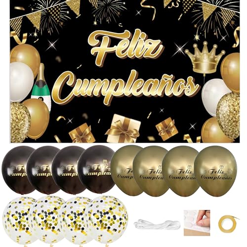 IM ® Pancarta Grande Feliz Cumpleaños en Español medidas 110x180cm de Poliester + 12 Globos |...
