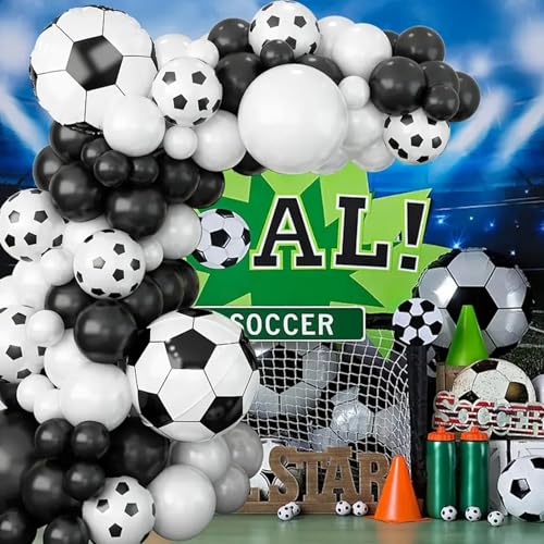LURNODY 94 Pcs Kit de Arco de Guirnalda de Globos de Fútbol, Globos Negro Blanco, Decoración de...