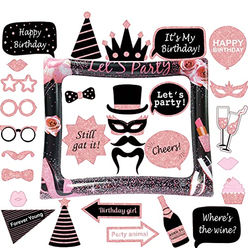30 Piezas Photocall Cumpleaños, LMSHOWOWO Cumpleaños Photo Booth Props, Marcos Photocall Inflable,...