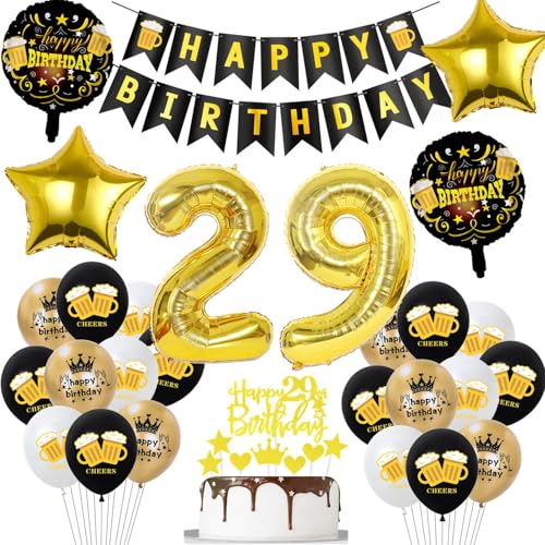 29 años mujer hombre decoración, oro negro 29 años cumpleaños mujer decoración de la fiesta,...