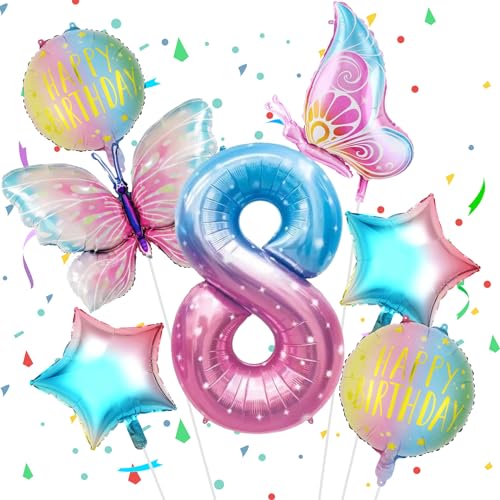 VUCDXOP Globos de Cumpleaños 8 Años - 11pcs Estrella Traje Con Número 8 Grande, 101 CM -...