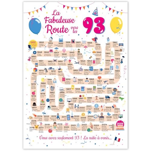 FestySpark - Tarjeta de cumpleaños grande de 93 años, para mujer y hombre, idea de regalo de 93...