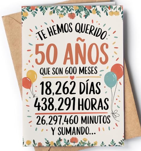 Tarjeta de 50 Cumpleaños - Tarjeta de Felicitación Graciosa para alguien que cumple 50 años -...