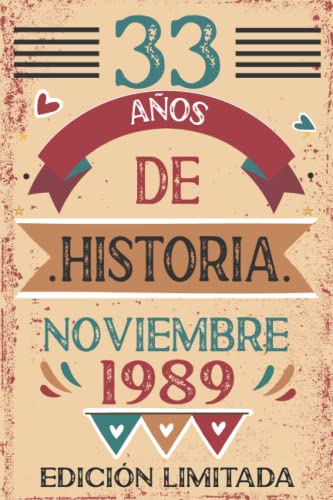 33 Años De Historia Noviembre 1989: Libro de visitas, cuaderno, 110 páginas de felicitaciones,...