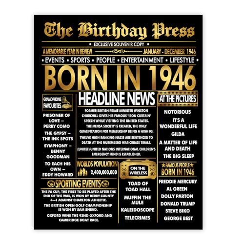 Stuff4 Póster dorado de 79 cumpleaños sin marco, periódico dorado nacido en 1946, feliz...
