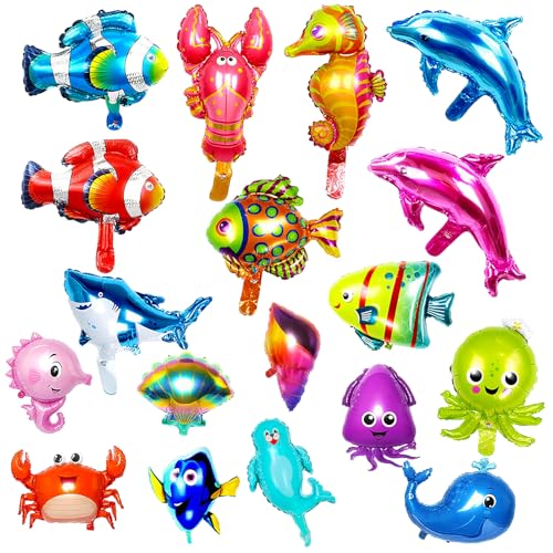 18 piezas de globos de animales marinos para decoración de cumpleaños, globos de látex submarinos...