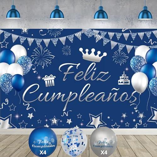 IM ® Pancarta Feliz Cumpleaños en Español medidas 110x180cm de Poliester + 12 globos |...