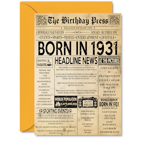 Tarjeta de cumpleaños número 94 para mujeres y hombres, periódico de prensa de cumpleaños de...