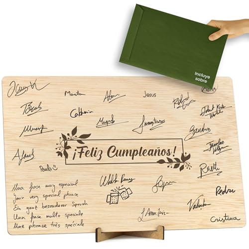 CONTRAXT Tarjeta de cumpleaños en madera. Regalo original libro de firmas cumpleaños hombre o...