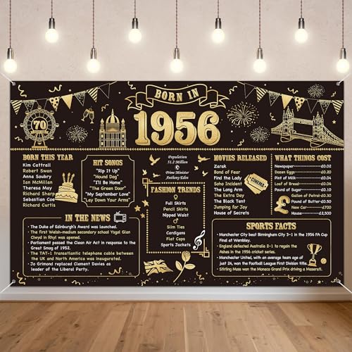 Benjia Pancarta de Decoraciones de 70 Cumpleaños para Hombres y Mujeres Nacidos en 1956 Fondo del...