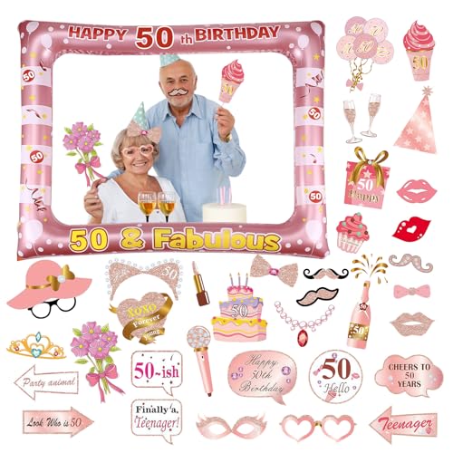 Flintronic Photocall 50 Cumpleaños, Marco Inflable de Fotos, Accesorios y Adornos, Photo Booth...