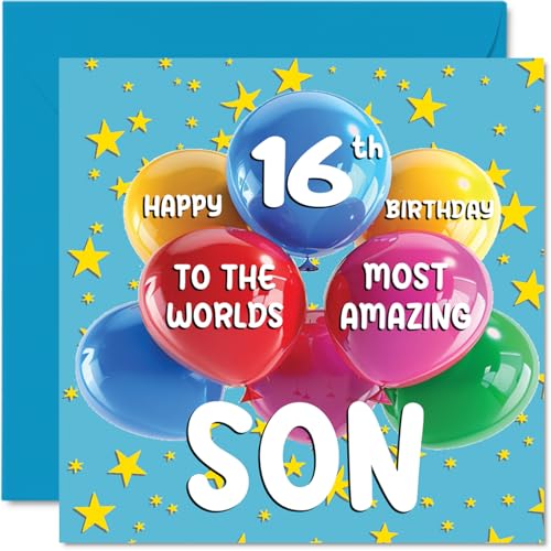 Stuff4 Tarjeta de cumpleaños número 16 para hijo – World's Most Amazing Son – Tarjeta de feliz...